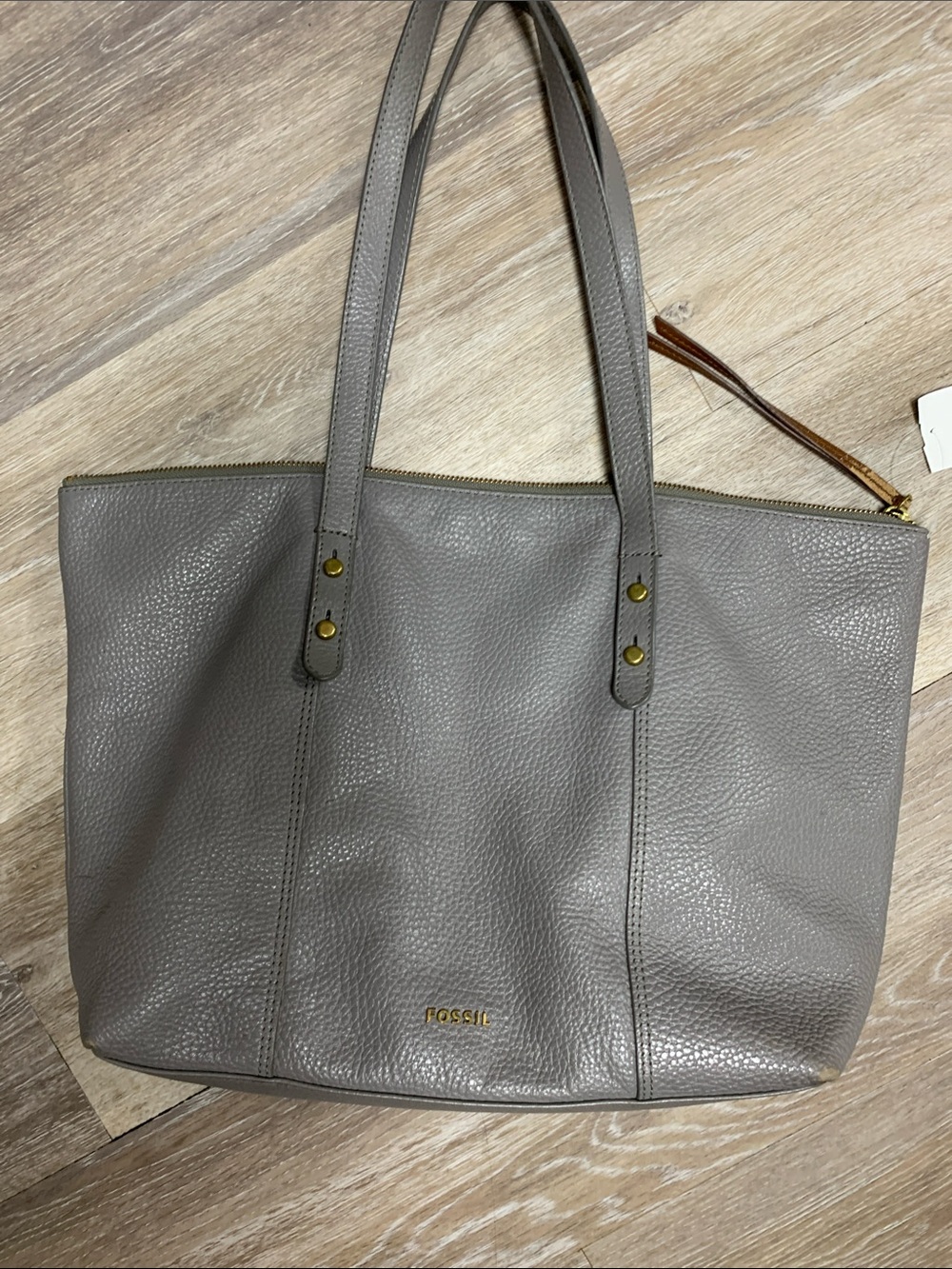 Fossil Pebbled Leather Tote in Taupe Gray